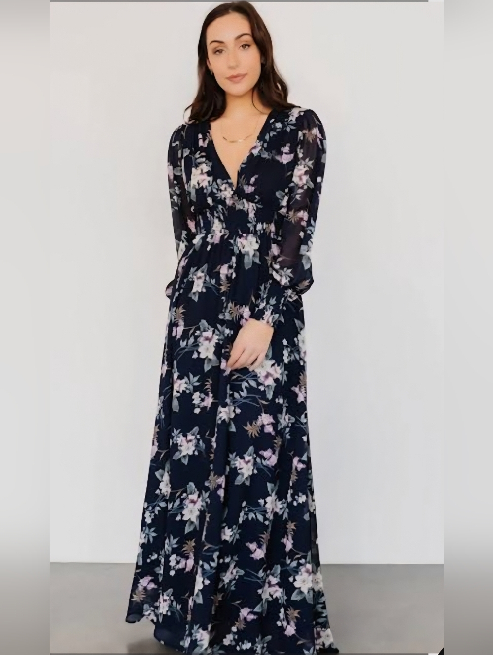 Baltic Born Navy Floral V-Neck Maxi Dress